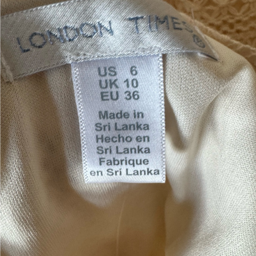 NWT- London Times Crochet Sleeveless Sheath Dress in Natural with Fringe Hem 6 - Picture 12 of 13